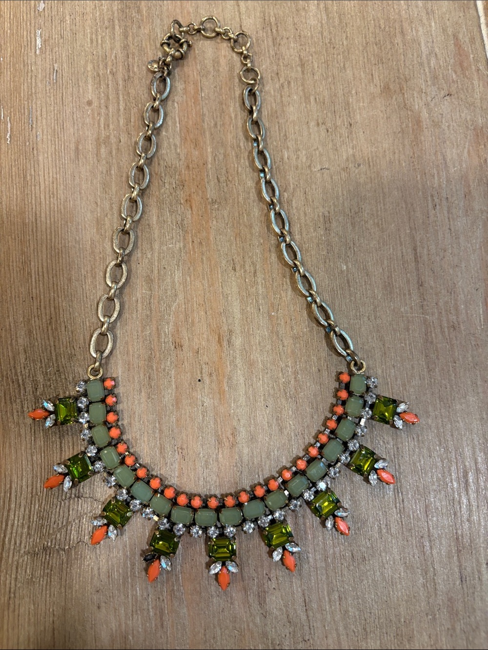 J. Crew Olive, Coral and Green Crystal Bib Necklace
